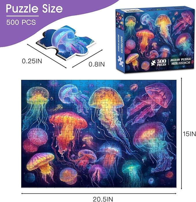 500 Piece Puzzle for Adults – Ocean Jellyfish Puzzle 500 Pieces for Adult Elderly Puzzle Game – Fun & Challenging Family Game Gift Toy for Friends and Family (20.5 x 15 in)