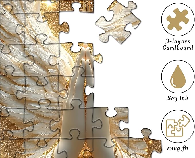 Christian Puzzles for Adults 1000 Pieces, White Angel Wings and Cross Religious Puzzles, Faith Spiritual Catholic Jigsaw Puzzle Jesus Holy Blessing, Christian Home Decor