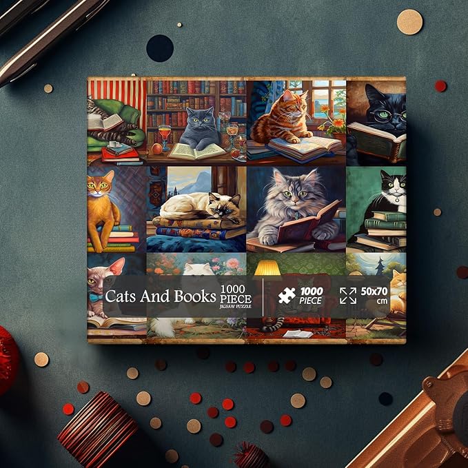 PICKFORU Vintage Puzzles for Adults - 1000 Pieces, Funny Cat Puzzles Collection, Retro Animal Puzzle