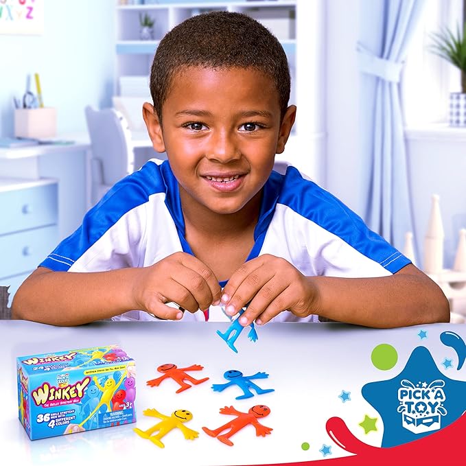 Pick A Toy Sticky Stretchy Happy Man Toy Party Favors for Kids: Rubber Sensory Toys Set of 36 - Classroom Small Prizes for Birthday Goody & Easter Egg Fillers