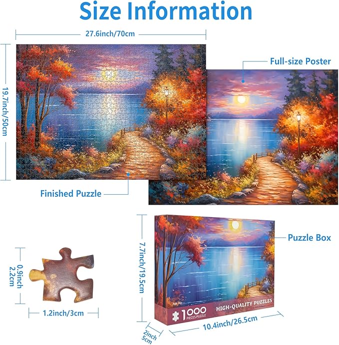 1000 Piece Puzzle for Adults, Moonlight Path Puzzles for Adults 1000 Pieces Rural Scene Jigsaw Puzzles 1000 Pieces Country Night Puzzle 1000 Pieces Nightscape Oil Painting Puzzle for Seniors Teens
