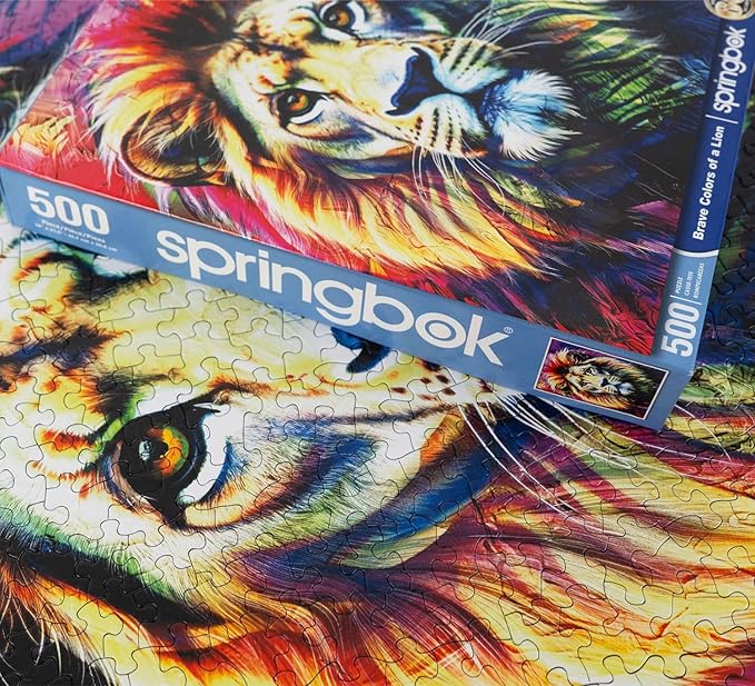 Springbok Brave Colors of a Lion 500 Piece Jigsaw Puzzle for Adults - Unique Cut Pieces - Made in USA