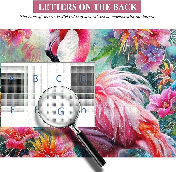 PICKFORU Pink Flamingo Puzzles for Adults 1000 Pieces, Colorful Flower Spring Garden Puzzle, Plant Animal Jigsaw Puzzles
