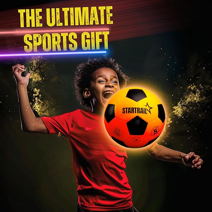 Light Up Soccer Ball, Glow in The Dark Ball NO 5, Soccer Gifts for Boys 8-12, 12-14 Year Old, Kids & Teens Gift Ideas, Sports Toys for Boy & Girl Ages 8 9 10 11 12 13 14 15, Glowing Outdoor Activity