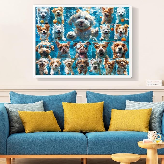 500 Piece Puzzle for Adults, Funny Puppy Animal Jigsaw Puzzles, Fun Cool Silly Puzzles with Underwater Dogs, 500 Pieces Birthday Party for Family Adult Funny Puzzle for Adults, 20.5×15 in