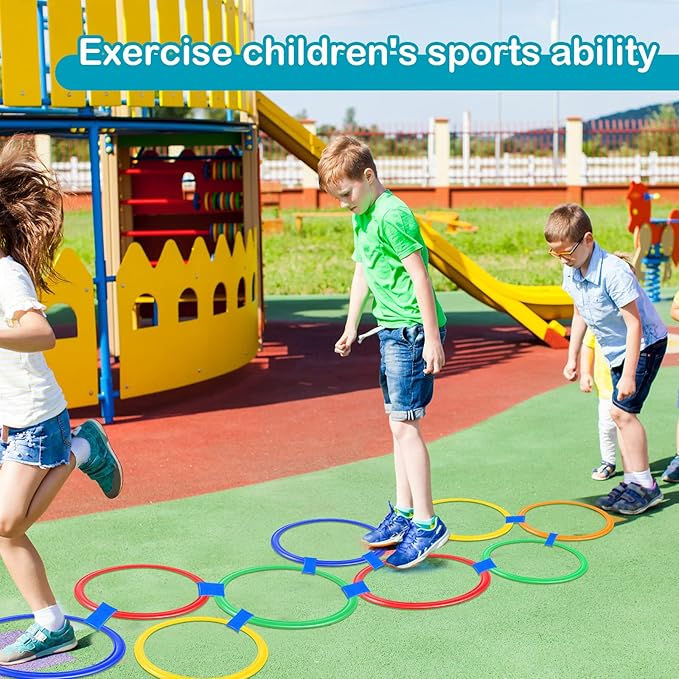 Woanger Hopscotch Outdoor Squares Hopscotch Ring Game with Connectors Outdoor Indoor Obstacle Course for Kids Playground Agility Training