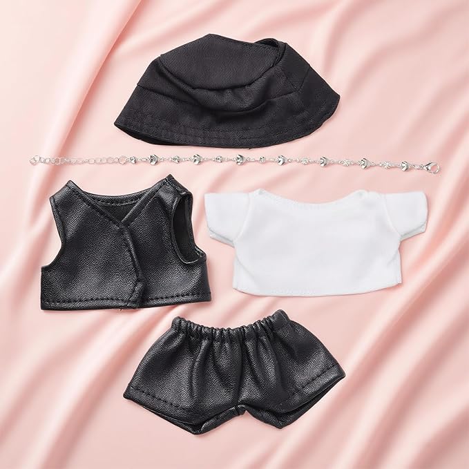 Doll Clothes for 17cm, Stylish Clothes Set with Vest t-Shirt Pants Hat and Necklace Adorable Cute Doll Costume Accessories for Toy Decoration