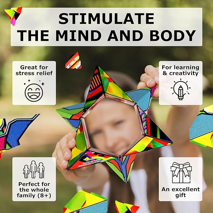 Shashibo Shape Shifting Box - STEM Fidget Toy with Ultra Strong Magnets - Sensory Puzzle Cube Transforms Into 100+ Shapes, Easter Basket Stuffers Gift for Kids, Teens, and Adults (Stained Glass)