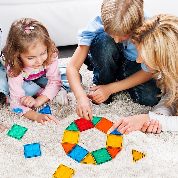 FNJO Magnetic Tiles, 52 PCS Magnet Building Set, Magnetic Building Blocks,Construction STEM Toys for Kids