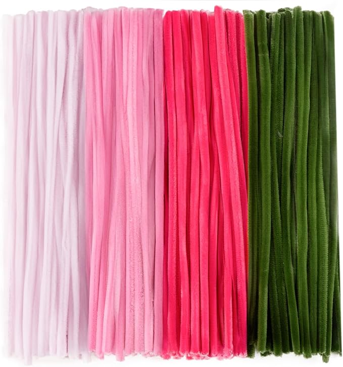 Caydo 200 Pieces Pink Pipe Cleaners for Flowers, Fluffy Craft Chenille Stems for Mother's Day Gift and Creative Arts Crafts Projects