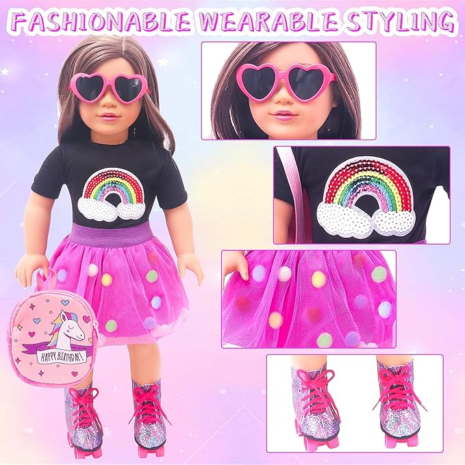 HAPGFS American 18 Inch Doll Accessories Travel Set Including Suitcase Luggage and Dress, Camera Computer Phone Neck Pillow Sunglasses Dolls Travel Gear Play Set Gift for Birthday (NO Doll)