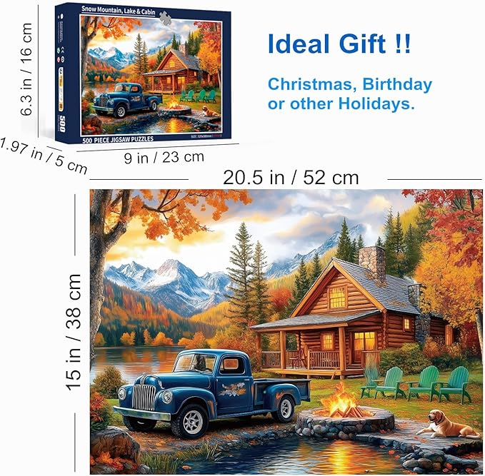 500 Piece Puzzles for Adults Blue Pickup & Cottage 20.5 x 15 Inch 500 Piece Jigsaw Puzzles for Adults Puzzles 500 Pieces for Adults Educational Challenge Puzzle