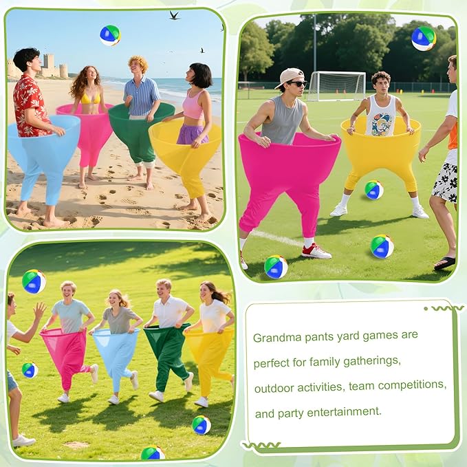 Grandma Pants Outdoor Game 4 PCS Fun Party Game Pants with 16 Bouncy Balls and 1 Air Pump (Random Colors) Granny Pants Outdoor Games for Adults and Family Entertainment Group Activities