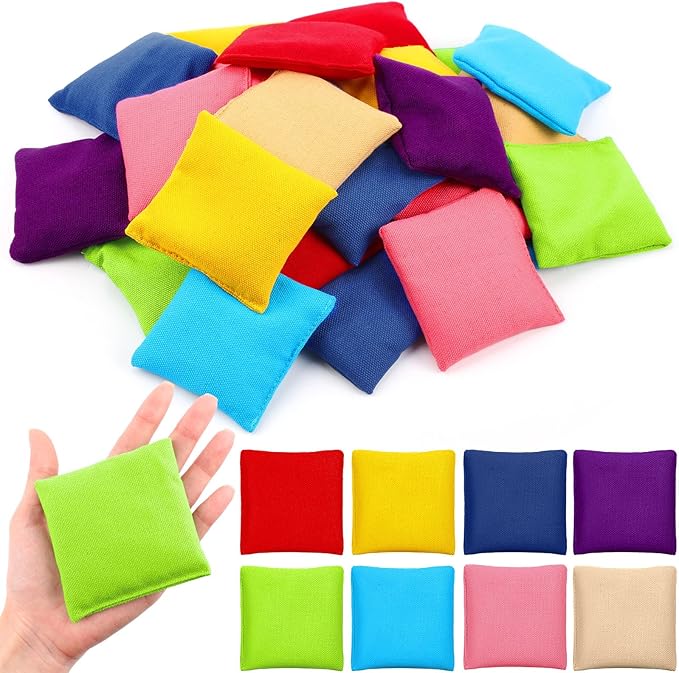 32 Pack Bean Bags Toss for Kids Cornhole Bean Bags Colorful Bean Bags for Tossing Canvas Toss Bags Hand Toy Toss Games Weights for Outdoor Yard Games, Assorted Colors (Fresh Colors,3.15 x 3.15 Inch)