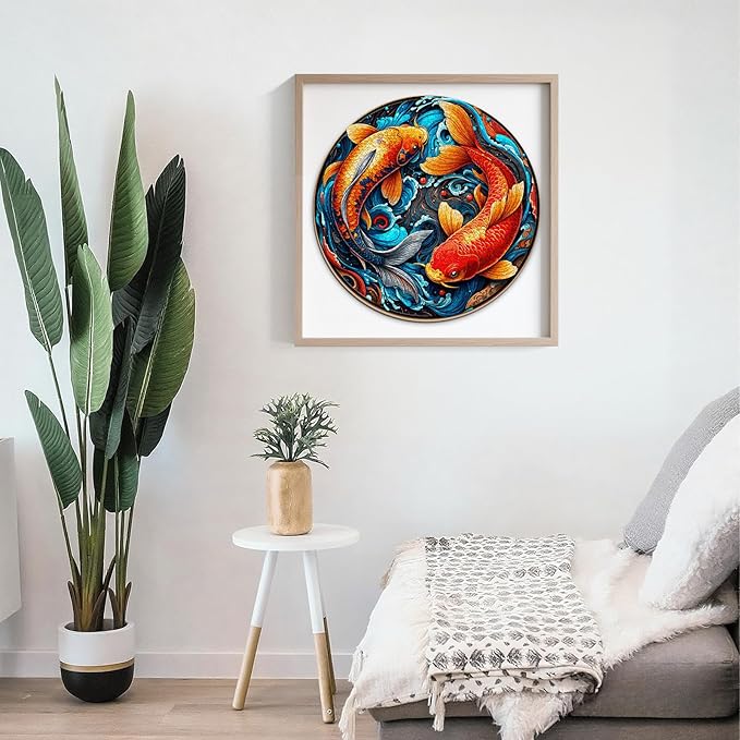 Koi Fish Yin Yang Puzzles for Adults 1000 Pieces, Jigsaw Puzzles 1000 Pieces for Adults, Fun Puzzles with Letters On Back, Challenging Game Toys, Family Decoration Puzzle (26.5 * 26.5in)