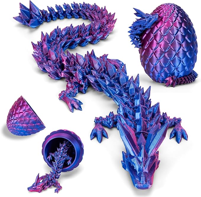 12" 3D Printed Dragon, Upgraded Fall Protection Dragon Egg & Reinforced 3D Dragons Joints, Safe Eco-Friendly Fidget Toy, Ideal for Gift-Giving and Children's Parties (Laser Purple)