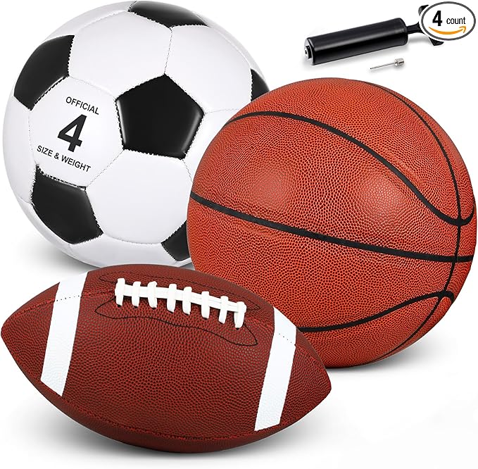 Libima 3 Pcs Sports Ball Set for Kids Teens Include Official Size Basketball Soccer Football with Pump and Carry Bag Training Practice Sport Back to School Gift