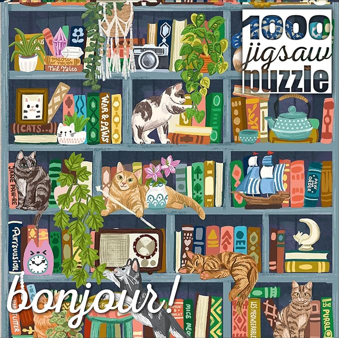 Buffalo Games - Bonjour - Olivia Gibbs - Cats at Home Library - 1000 Piece Jigsaw Puzzle for Adults - Challenging Puzzle Perfect for Game Nights