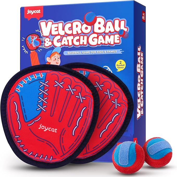 JoyCat Toss and Catch Ball Game for Kids, 2 Paddle Sticky Ball Set, Toddler Baseball Catch Toy, Outdoor Game for Beach, Yard & Camping, Sports Easter Basket Stuffer Gifts for Boys Girls Ages 3-12