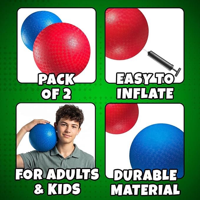 7 Inch Red & Blue Dodgeball Set - (2-Pack) with Pump - Kickball Playground Balls for Kids - Indoor & Outdoor Gym Sports Balls for Dodgeball, Four Square, PE, Recess & Backyard Games