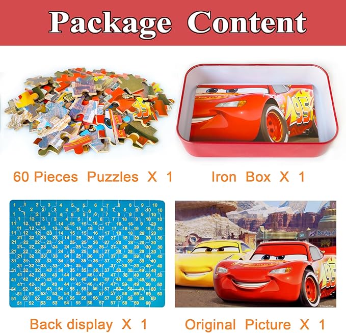 Puzzles for Kids Ages 4-8 60 Pieces Jigsaw Puzzles for Boys and Girls Educational Learning Puzzles in Metal Box