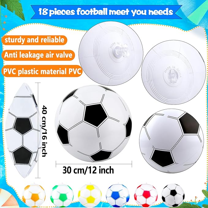 16 Pack 16 Inch Inflatable Soccer Balls Beach Balls Bulk Colorful Blow Up Beach Soccer Balls Party Favor for Outdoor Summer Pool Beach Sports Party Favor, 8 Colors