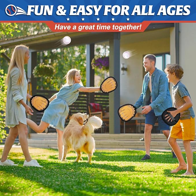 4 Pack Catch Ball Game Set, Outdoor Toys for Kids Ages 4-8-12, Baseball Training Glove for Sports, Summer Toys Pool Beach Backyard Lawn Games for Toddlers Kids Family, Fun Ideal Gifts