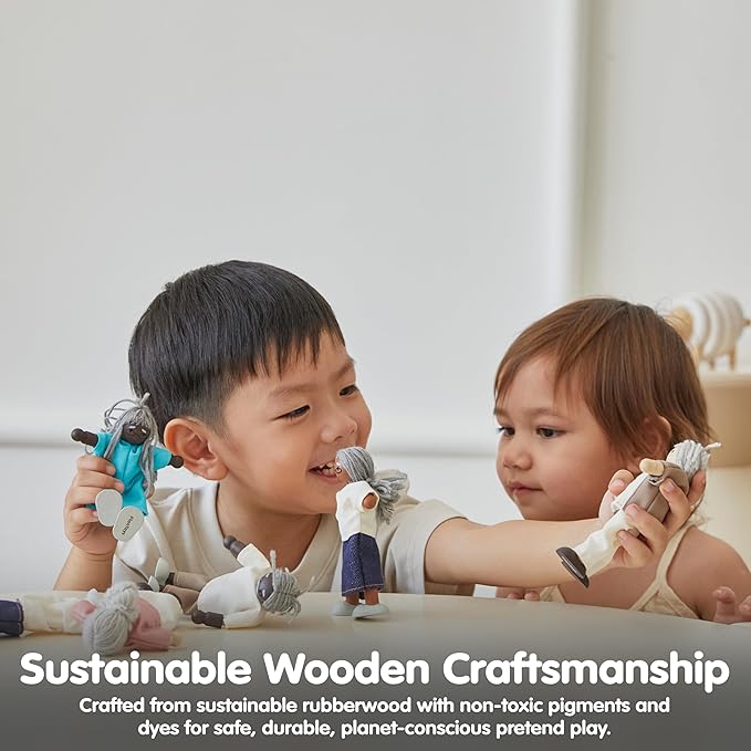 PlanToys® Grandmother Wooden Dollhouse Figurine | Poseable 1:12 Scale Mini Doll (5 Inch) | Dollhouse Accessories for Pretend Play | Eco-Friendly Montessori Toy for Kids Ages 3+