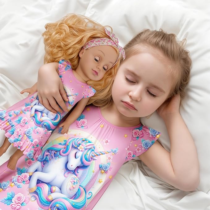 LQSZ Doll and Girl Matching Nightgown Outfit Pajamas Nightie Nightgown for Girls and Dolls Clothes