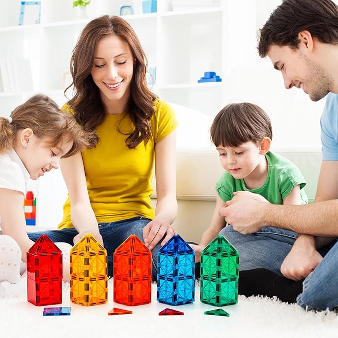 FNJO Magnetic Tiles, 110PCS Magnet Building Set, Magnetic Building Blocks,Construction STEM Learning and Playing Toys for Kids, Montessori Toy for Preschool Boys Girls
