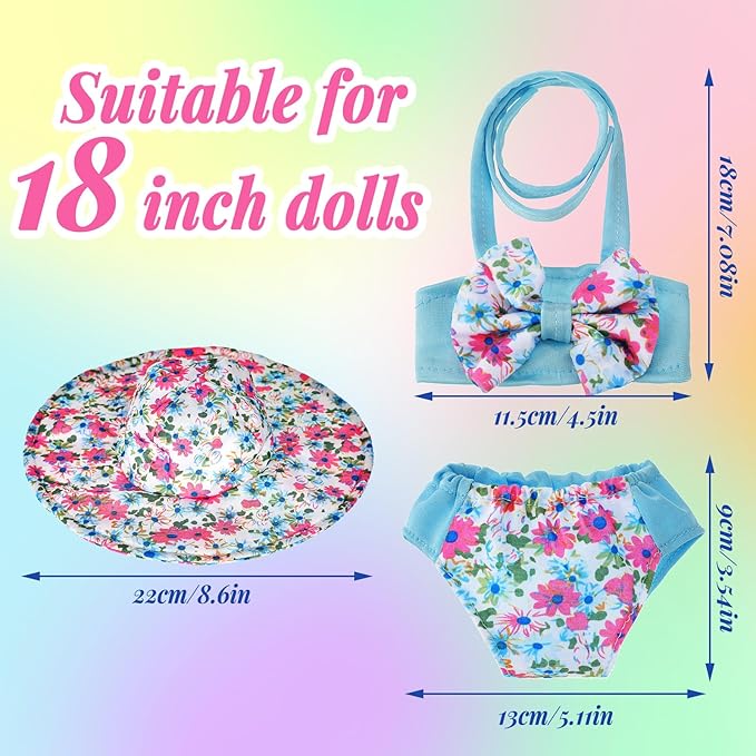 Kajaia 8 Pcs 18 Inch Doll Clothes and Accessories Summer Dolls Swimsuits Beach Playsets Include Doll Swimsuit Bikini Dress Flip Flops Hat Sunglasses Handbag Swim Accessories for 18 Inch Girl Dolls