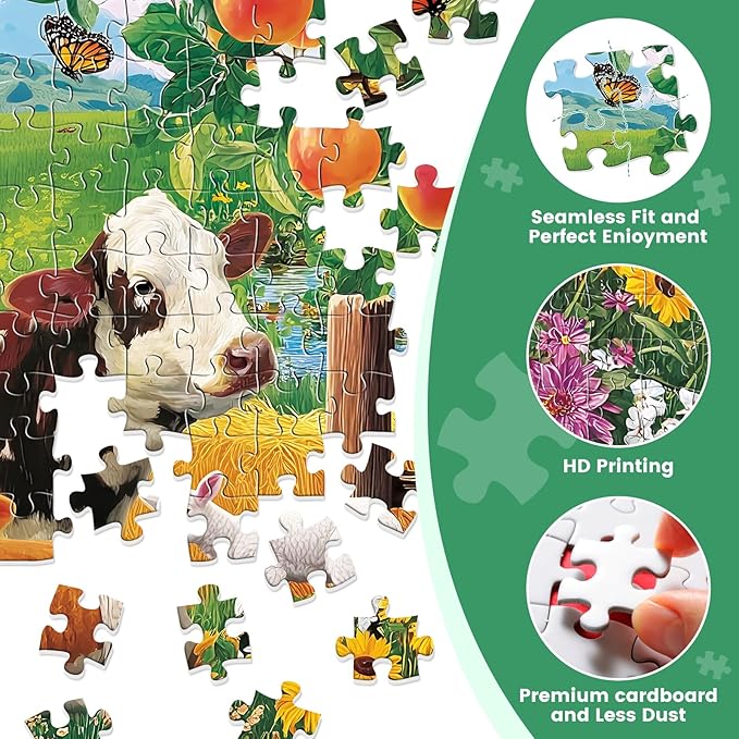 300 Pieces Puzzle for Adults, Countryside Farm Puzzle for Adults Children, Cow Family and Apple Tree Jigsaw Puzzle 300 Pieces, Fun and Challenging Family Game Great Gift Idea, 20.5 * 15 in