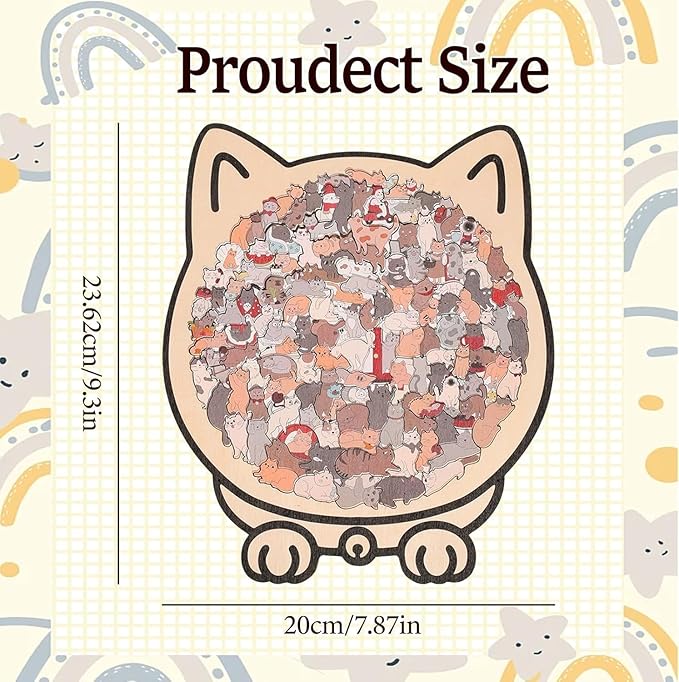 Cat Shaped Wooden Jigsaw Puzzle 135-Piece, Morandi Colors Animal Cats Decorative with Cats Outlines Framed and Acrylic Cover, Home Design Decor