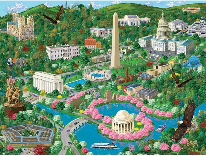 Bits and Pieces – Large 300 Piece Jigsaw Puzzle for Adults – Washington D.C. City View - US Capital Scene Jigsaw Puzzle by Artist Joseph Burgess, Completed Puzzle Size: 18" x 24"