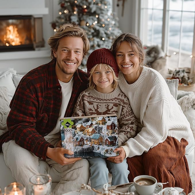Christmas Puzzles for Adults 1000 Pieces, Winter Norway Iceland Block Town, 3D Nature Landscape 1000 Piece Puzzle for Adults Seniors, Jigsaw Puzzles with Letters on Back, fun Gifts, 1:1 Poster