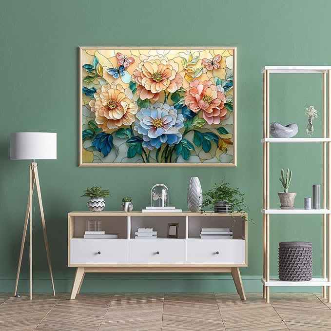 Puzzles for Adults 500 Pieces, Stained Glass Jigsaw Puzzles - Vitrail Flowers, Impossible Flower Puzzles for Seniors Family, 20.47x14.96 inches, 1:1 Poster, Letter on The Back