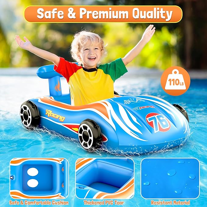 ZIZZ Pool Floats Kids Toys with Water Gun - Inflatable Ride-on Pool Toys for Kids Ages 4-8 Race Car Toddlers Pool Float Summer Outdoor Swimming Pool Toys Games for Boys Girls Fun Summer Water Toys
