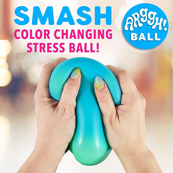 Power Your Fun Arggh Large Stress Ball for Adults and Kids - 3.75 Inch Tension Relief Ball Fidget Toy, Color-Changing Stress Relief Hand Squeeze Sensory Balls Big Squishy Toys for Kids (Blue/Green)