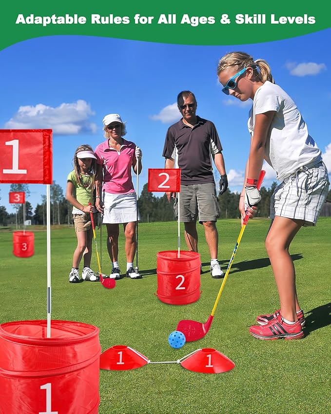 Backyard Golf Game, Portable 9 Hole Outdoor Golf Course for Indoor & Outdoor Play, Yard Golf Practice Game Gifts for Family and Adults, Lawn Beach Yard Park Golfgame for Adults - No Clubs