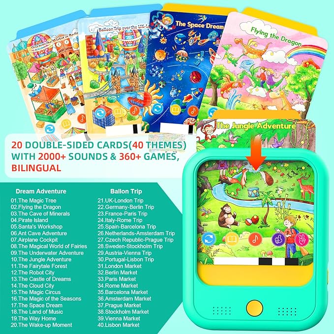 Kids Learning Tablet Bilingual, Educational Learning Toys for Toddlers 3-5 Year Olds, with 2000+ Words and Games, Autism Sensory and Speech Therapy Toys, 3 4 5 6 Year Old Boy Girl Birthday Gift(Green)