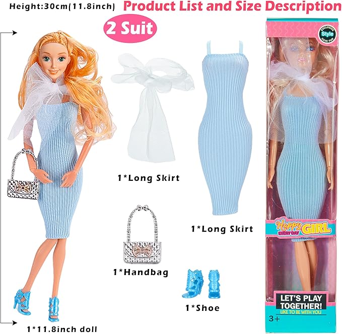 iBayda 6 Pack Fashion 11.5 inch American Toy Prinecess Dolls Playset with Outfits Dress Design and Accessories Like Handbag Hat Crown Necklace Suitcase (Gift Box Package)