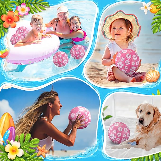 Soulchen 12 Packs Hawaiian Beach Ball for Kids Bulk 7.87 Inch Summer Inflatable Hibiscus Print Beach Balls Flower Summer Pool Toys Games for Swimming Birthday Luau Party Decoration Party Favor