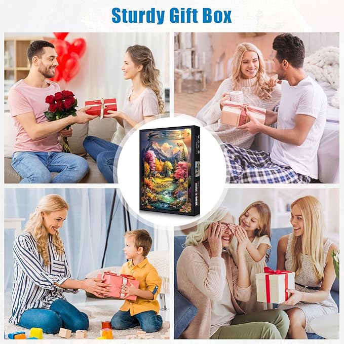 Puzzles for Adults 1000 Pieces, World in a Jar Fall Landscape Jigsaw Puzzle with Cabin River Butterfly, 1000 Piece Puzzle for Adults with Letters on Back, 20 x 28 Inch