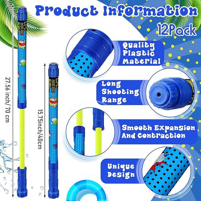 12 Pcs Comics Party Favors, 15'' Water Guns Bulk for Kids Water Squirt Blasters Guns, Summer Activity Swimming Pool Backyard Beach Outdoor Toys for Kids Adults, 39 ft Range Shooter