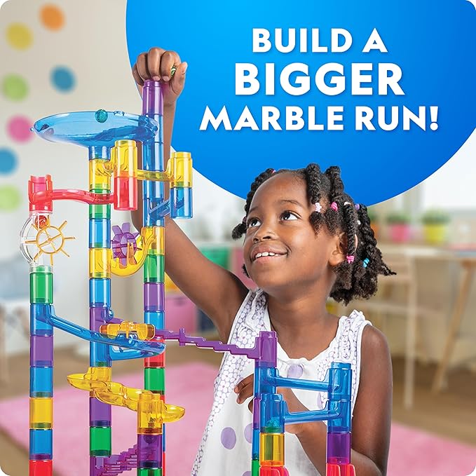 NATIONAL GEOGRAPHIC Glowing Marble Run Expansion Pack - 5 Glow in The Dark Glass Marbles, 20 Construction Pieces, Great Creative STEM Toy for Girls and Boys, Marble Maze