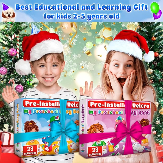 Curious 2 Learn Montessori Busy Book for Toddlers Ages 3–5 – Premium Thick Pages, Preassembled Learning Binder with 28 Activities, Travel Bag & 8 Markers – Durable Educational Montessori Toy
