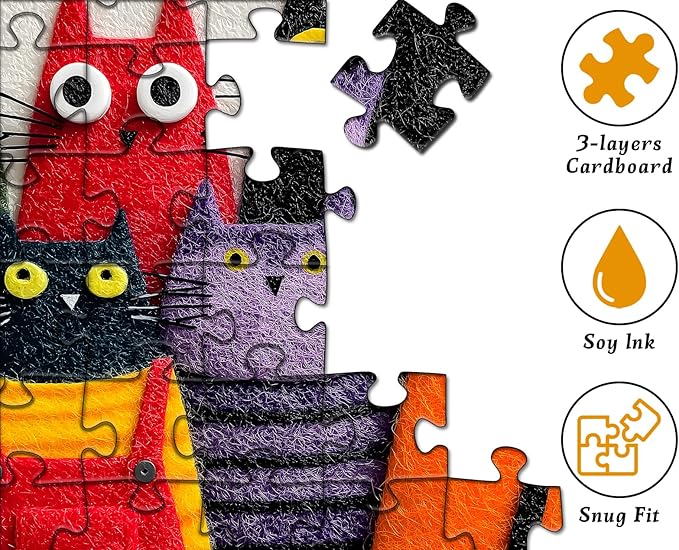 Funny Cats Jigsaw Puzzle 1000 Pieces for Adults,Colorful Kittens Felt Style Art Puzzles,Unique Whimsical Cat Puzzle Kitty Challenge