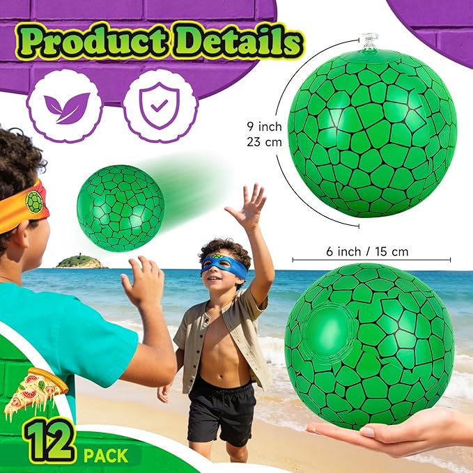 24 Pack Turtles Themed Beach Balls - 6 Inches Inflatable Floating Balls for Birthday Party Decorations, Summer Pool and Beach Game, and Bulk Birthday Party Favors