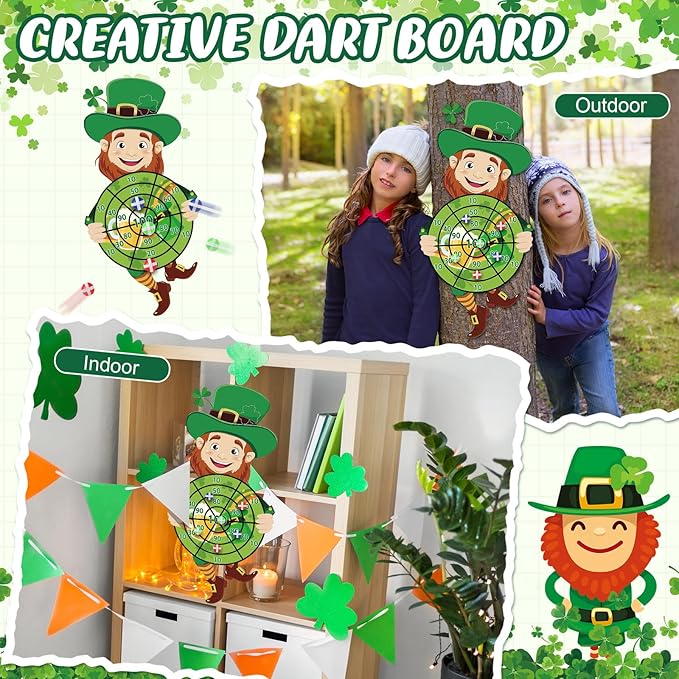 St Patricks Day Games Set Large 23.6 x 31.5in Dart Board Games with 6 Sticky Balls Irish Party for Adults St' Patricks Day Party Throwing Indoor Outdoor Yard Toss(Shamrock)