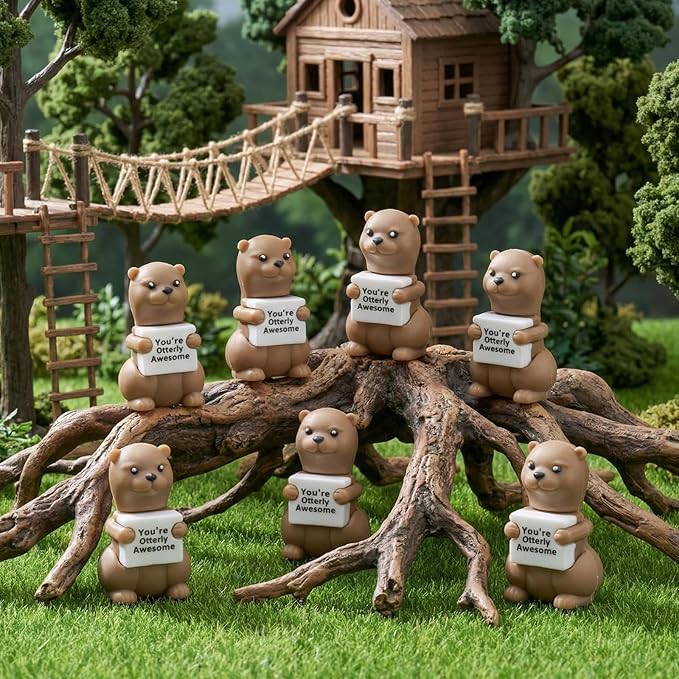 50 Pcs Positive Mini Sea Otter Figurines Tiny Otter Statue Small Gift Figures for Hide and Seek Prank Props Piñata Easter Egg Fillers Birthday Inspirational Gift for Colleague Staff